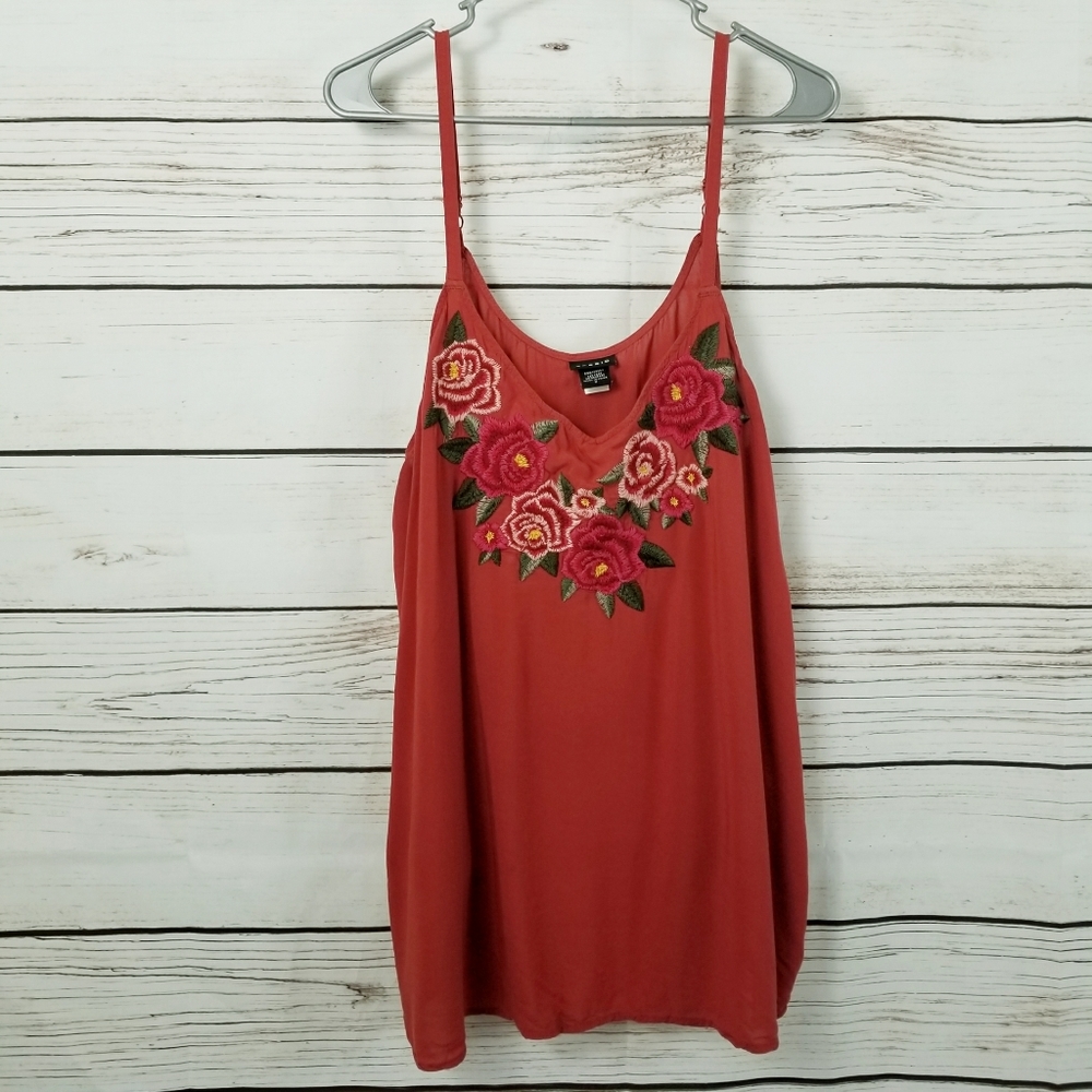 Torrid | Burnt Orange Embroidered Floral Tank Top - Picture 2 of 7